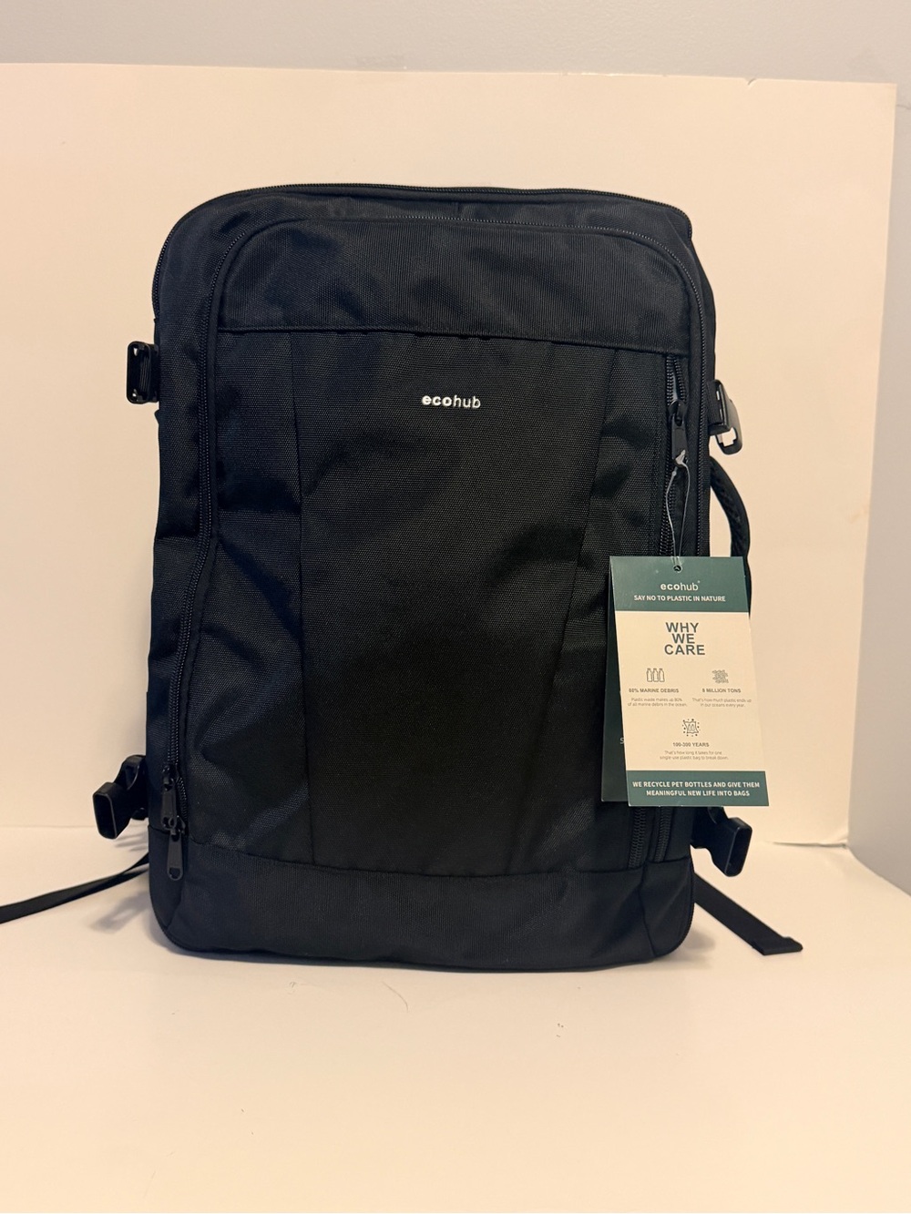 NWT Ecohub Black Travel Backpack - Sleek Everyday Bag
